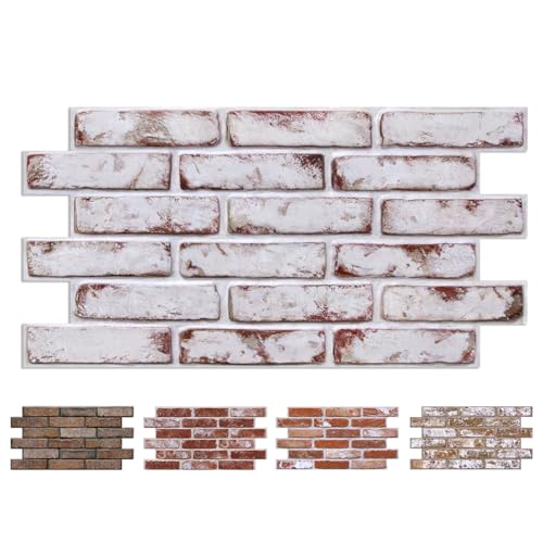 COMSTICKC 3D Faux Brick Wall Panel Red-Tinted White, Peel and Stick Wall Covering, 12 Pcs of 22.8" x 11.8", Not Real Brick, UrltraLight PVC Self Adhesive Wall Tile, Paintable, Covers 22.48 sq.ft - color: Red-Tinted White