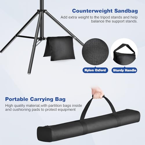 12 x 10ft Photo Video Studio Heavy Duty Backdrop Stand, Adjustable Photography Background Support Systemt Kit with Shock-Proof Spring, 2 Sandbags, Carrying Bag, 6 Clamps - size: 12x10ft