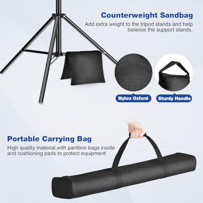 12 x 10ft Photo Video Studio Heavy Duty Backdrop Stand, Adjustable Photography Background Support Systemt Kit with Shock-Proof Spring, 2 Sandbags, Carrying Bag, 6 Clamps - size: 12x10ft