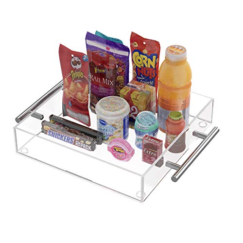 Clear Serving Tray 12"x12" - Acrylic Decorative Tray with Handles - size: 12" x 12" x 2"