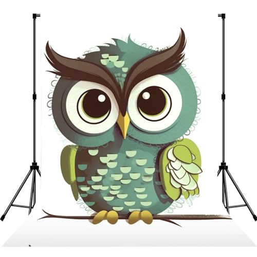 Cartoon Green Cute Owl Backdrop Background for Photography 5x7ft Photobooth Professional Photo Backdrop Curtains Video Photography Studio Photo Backgrounds Banner Booth Background Screen Parties - color: Cartoon Green Cute Owl