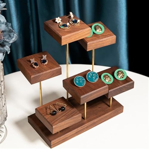 Jewelry Towers Jewelry Display Rack Earrings Square Ladder Shelf Creative Light Luxury Walnut Jewelry Rack Jewelry Display Props Jewellery Stand Display