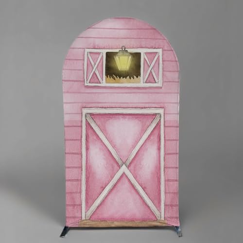 HUAYI Pink Farm Barn Arch Backdrop Cover Girl Pink Farm Parties Chiara Backdrops Decorations Arched Wall Covers Stands Display Props Farm Party Banner GX237 3ft * 6.5ft - color: Gx237-arch Cover, size: W3ft by H5ft (90cm by 150cm)