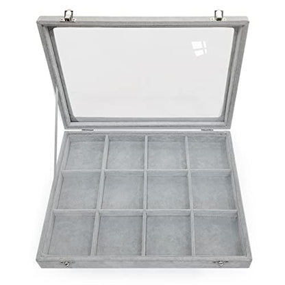 Removable 12 Grids Bracelet Organizer Box Ice Velvet Clear Lid Bangle Jewelry Tray Display Case Grey - color: 12 Grids