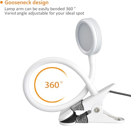 LEPOWER Clip on Light/Reading Lights/Book Light Color Changeable/Night Lights Clip on for Desk, Bed Headboard and Computers, Adapter Included (White) - color: White