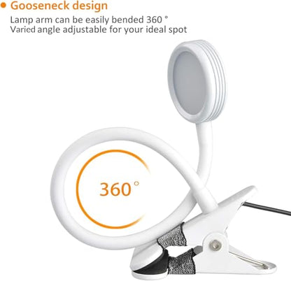 LEPOWER Clip on Light/Reading Lights/Book Light Color Changeable/Night Lights Clip on for Desk, Bed Headboard and Computers, Adapter Included (White) - color: White