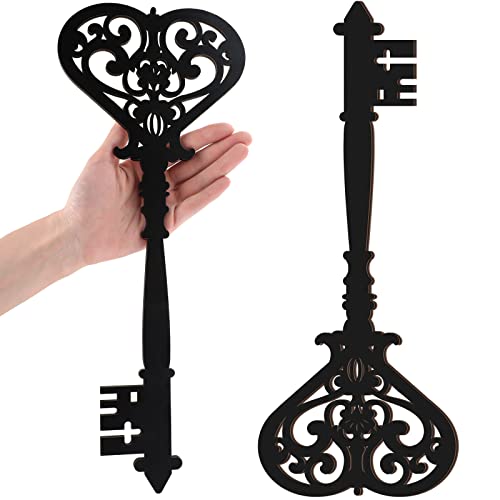 Chunful 2 Pcs Keys Wall Decor Large Skeleton Key Sign Vintage Antique Wooden Wall Art Farmhouse Wall Sign for Bedroom(13.78 x 5.91 Inch,Black) - color: Black, size: 13.78 x 5.91 Inch