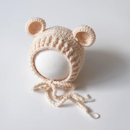 Zeroest Newborn Baby Boy Girl Photography Props Bear Hat Outfits Crochet Kint Handmade Cap Set for Newborn Photo Shoot - color: Beige