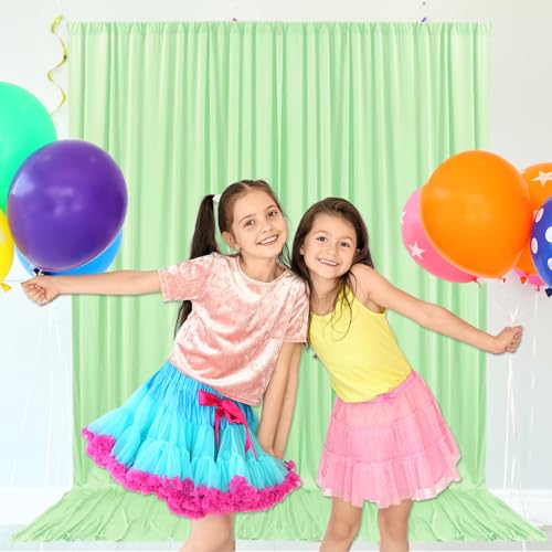 10ft x 10ft Light Green Backdrop Curtains for Parties, Fabric Satin Background Curtain with Rod Pockets for Weddings, Birthday, Baby Shower, Photography, Graduation Party Backdrop Drapes, 2 Panels - color: Light Green