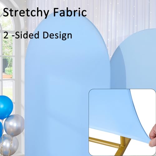 Spandex Baby Blue Arch Backdrop Cover Set of 3 (7.2FT,6FT,6FT), 2-Sided Round Top Chiara Fitted Wedding Arch Cover Backdrop for Wedding Birthday Party Arch Stand Decoration - color: Baby Blue, size: 7.2ft 6.6ft 6ft