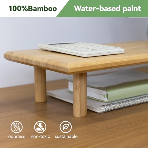Bamboo Dual Monitor Stand Riser with Underneath Storage, Ergonomic Desk Shelf Supports PC Computer Monitor, Printer, TV for Home, Office, Natural - color: Natural