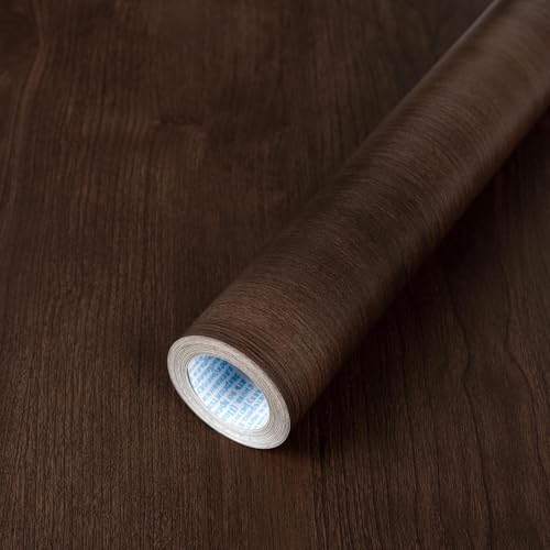 Decoroom Wood Contact Paper, Brown Walnut Wood Grain Peel and Stick Wallpaper for Countertops, Self Adhesive Removable Wood Viny Film Easy to Clean for Cabinets Desks and Drawers15.7 X 118" - color: Dark Brown, size: 15.7" x 118"