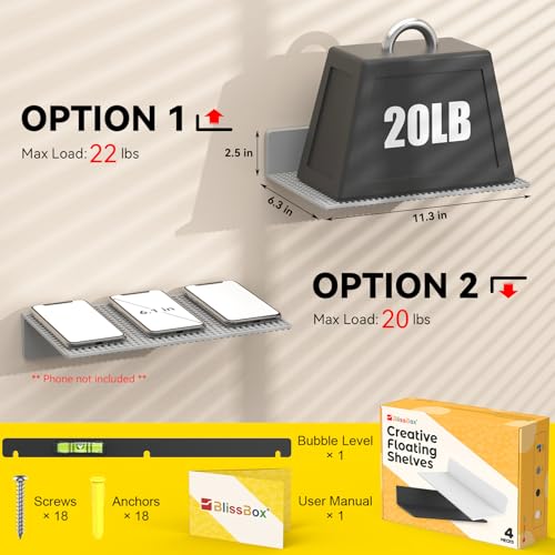 BlissBox 4-Pack Display Shelves for Wall Compatible with Lego Building Bricks, 11.3x6.3inch Dual‑Sided 36x20 Studs for Toy Brick Storage and Display, ABS Display Shelves for Room Decor, Gray - color: Grey