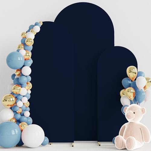Wokceer Wedding Arch Backdrop Cover 6FT, 5FT, 4FT Set of 3 Spandex Fitted Navy Blue Arch Covers for Round Top Chiara Backdrop Stands Cover for Birthday Party Ceremony Decor - color: Navy Blue, size: 4FT, 5FT, 6FT
