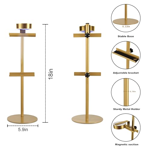 Adjustable Desktop Photo Frame Stand with Magnetic Wall Painting Light, Holds Picture Frames up to 18 Inch,with Rechargeable Battery,Metal Vertical Stand with 3 Color Temperature & 13RGB Poster Lights, for Displaying Picture Frames, Artworks (1 Pack, Gold