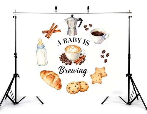 4x4ft A Baby is Brewing Backdrop Baking Theme Feeding Bottle Croissant Brown Coffee Beans Cute Bear Newborn Sweet Cake Smash Baby Shower Decorations Photography Background Photo Studio Props - size: 4x4ft