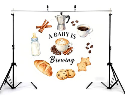 8x6ft A Baby is Brewing Backdrop Baking Theme Feeding Bottle Croissant Brown Coffee Beans Cute Bear Newborn Sweet Cake Smash Baby Shower Decorations Photography Background Photo Studio Props - size: 8x6ft