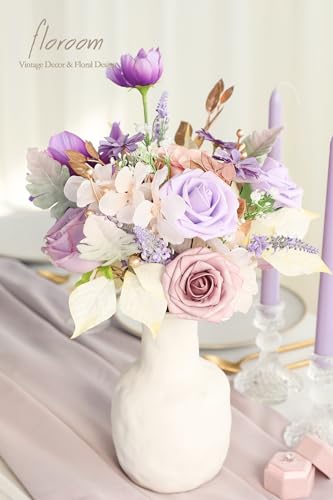 Floroom Artificial Greenery Stems Box Set, 45pcs with 9 Kinds of Faux Greenery Flowers Picks for DIY Bridal Bouquets Wedding Floral Arrangement Table Centerpieces, Lavender & Gold - color: Lavender & Gold