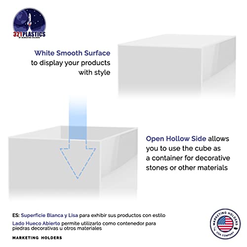 2 Pack 4" Acrylic Display Riser Box with One Open Side No Lid Versatile Glossy White Square Retail Merchandise Storage Bin or Product Platform No Assembly by Marketing Holders - size: 4"w x 4"h White