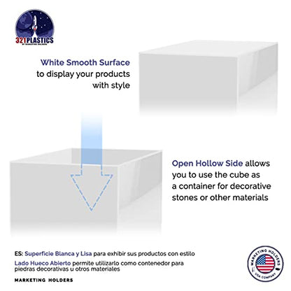 2 Pack 4" Acrylic Display Riser Box with One Open Side No Lid Versatile Glossy White Square Retail Merchandise Storage Bin or Product Platform No Assembly by Marketing Holders - size: 4"w x 4"h White