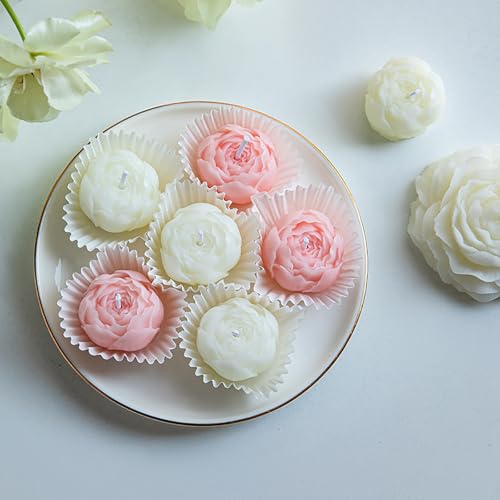 Peony-Shaped Scented Candles (6-Pack),Stylish Delicate Floral Fragrance Soy Wax Aroma Aesthetic Decorative Candle for Home,Wedding,Gifts,Photo Props
