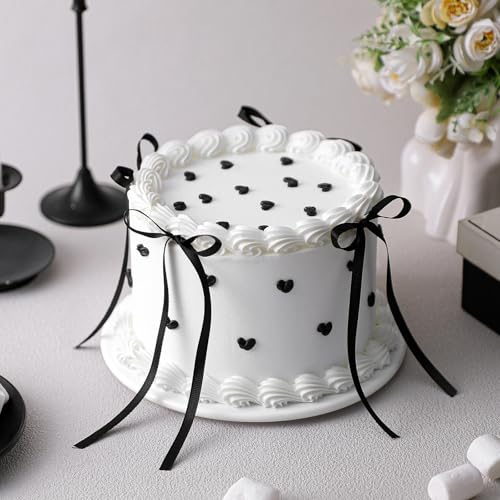 Remerry 6 Inch Black Bow White Round Fake Cake Funny Birthday Cake Decor Wedding Dessert Props Artificial White Dessert for Display Photography Women Birthday Wedding Gift - color: White, style: Round