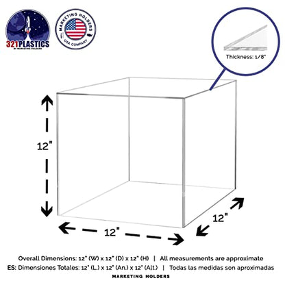 2 Pack 12" Acrylic Display Riser Box with One Open Side No Lid Versatile Clear Square Retail Merchandise Storage Bin or Product Platform No Assembly Required by Marketing Holders - size: 12"w x 12"h