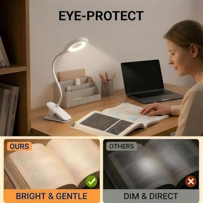 LACOKI Clip on Rechargeable Reading Light for Bed, 3 Color x 3 Brightness 28 LEDs Desk Light, Eye-Caring Desk Lamp with Clamp for Headboard, Table, Desk