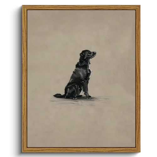 VIYYIEA Vintage Framed Black Dog Wall Art, Bedroom Living Room Minimalist Animal Art Decor, Antique Dog Canvas Print Paintings, Home Farmhouse Retro Still Life Decor, 8x10 Inch - color: Black Labrador Dog, size: 10"L x 8"W