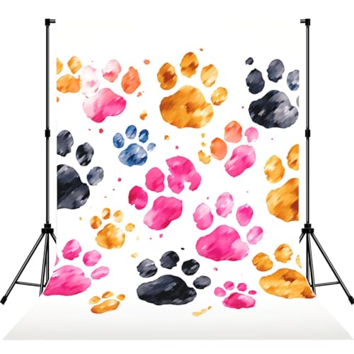 Colorful Dog Paws Backdrop Background for Photography 5x7ft Photobooth Professional Photo Backdrop Curtains Video Photography Studio Photo Backgrounds Banner Booth Background Screen Parties - color: Colorful Dog Paws