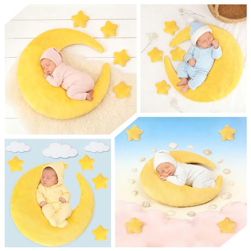 Newborn Photography Props 5Pcs Baby Moon Star Pillow Set Newborn Photography Posing Pillows Adjustable Photography Props, Yellow - color: Yellow