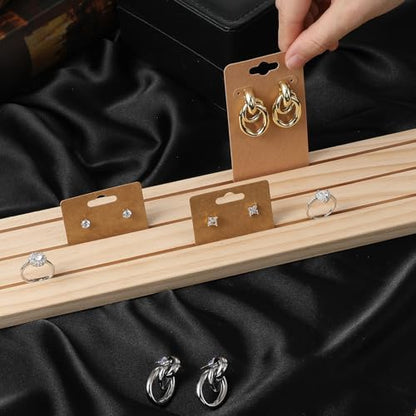 Wooden Earring Display Stand, 3 Slot Jewelry Organizer Holder, Business Card Craft Show Tray, Portable Tabletop Ring Earrings Cards Display, 15.55x3.15inch