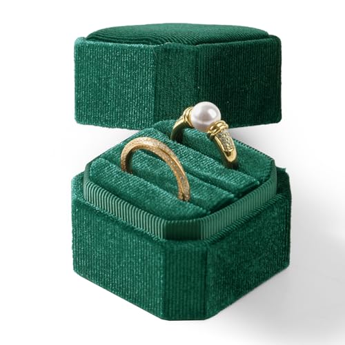 3 Slots Ring Box Velvet Ring Gift Box Wedding Day For Proposal, Engagement, Wedding, Mother's Day, Valentine's Day (Green) - color: Green