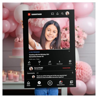 YouTube Inspired Photo Booth Frame - Custom Social Media Prop Photo Booth Prop - Customized YT Giant Selfie Frame - Frame for Fun Social Media Posts