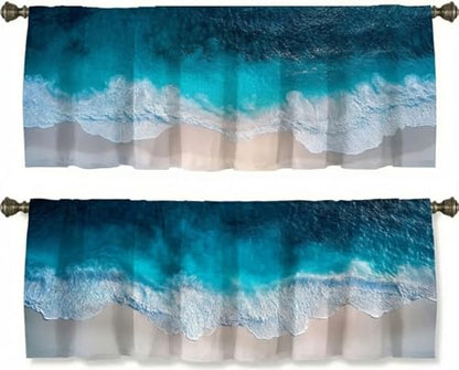 Ocean Curtain, Two-Pack, Aerial Beach Wave Turquoise Sand Coastal View,Applicable to Bathroom, Bedroom, 54x18 inches. - color: Ocean