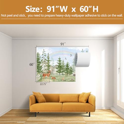 Green Pine Tree Wallpaper Safari Wallpaper Mural for Kids Room Nursery （Not Peel and Stick） - color: Cybh-955, size: 91" x 60"