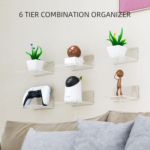 Acrylic Wall Shelves,Clear 6 inch Floating Shelves for Display,Echo,Cameras,Speaker,Router Wall Mounted Transparent Small Invisible Shelves with Adhesive Bedroom Bathroom Living Room - color: Clear, size: 6 Inch -6Pack