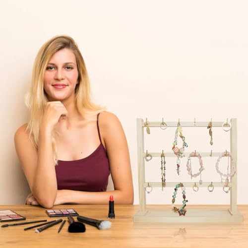 3 Layers of Wooden Display Eacks With Hooks for Necklaces. Rings, Earrings, Bracelets, And Other Jewelry Storage Display Rack - size: 3 Layers