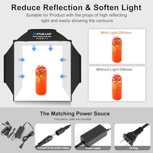 PULUZ 16x16 Inch Upgrade Photo Studio Light Box, Professional Dimmable Shooting Tent with 480 LED Lights & 4 PVC Backdrops, Portable Softbox for Jewelry, Small Product Photography - size: Upgraded-16*16 inch