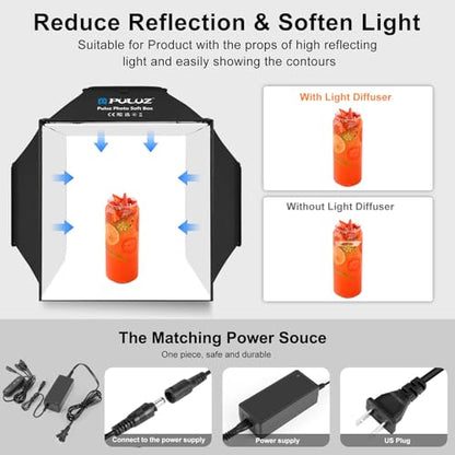 PULUZ 16x16 Inch Upgrade Photo Studio Light Box, Professional Dimmable Shooting Tent with 480 LED Lights & 4 PVC Backdrops, Portable Softbox for Jewelry, Small Product Photography - size: Upgraded-16*16 inch