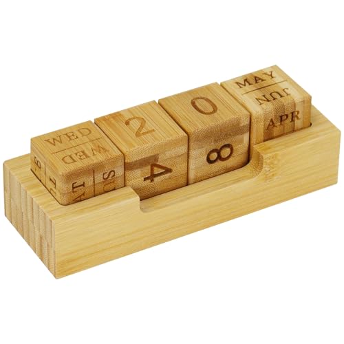 Wooden Cube Perpetual Calendar for Desk – Small Block Calendar with Removable Numbered Cubes, Month/Date/Weekday Display – Rustic Office Decor, Mini Desktop Calendar for Home, School & Gifts（A） - color: A