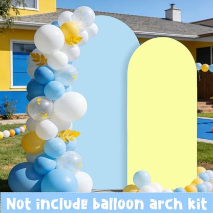 Blue and Light Yellow Arch Backdrop Covers Set of 2(7.2Ft, 6Ft), Spandex Fitted Chiara Arch Stand Covers Backdrops for Wedding Baby Shower Birthday Graduation Photo Booth Props(Only Cover) - color: Blue/Light Yellow, size: 7.2FT/6FT