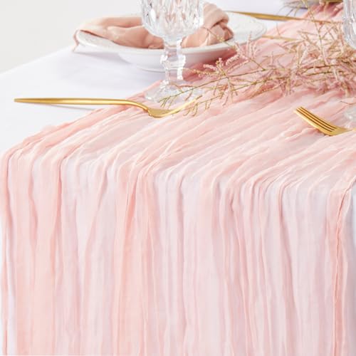 DOLOPL CheeseclothTable Runner 13.3ft Boho Gauze Cheese Cloth Table Runner Cheese Cloth Table Runner for Baby Shower Decoration Bridal Shower Party Long Sheer Centerpiece - color: Blush Pink