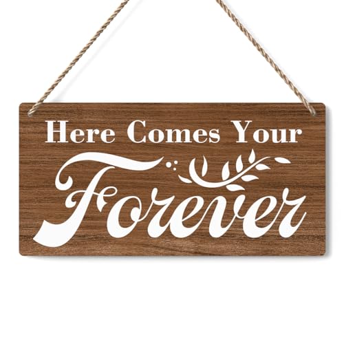 Rustic Wedding Signs Here Comes Your Forever, Ring Bearer Sign, Wedding Decor Weddings Stuff Engagement Decorations 12x6 Inches (Brown) - color: Here Comes Your Forever