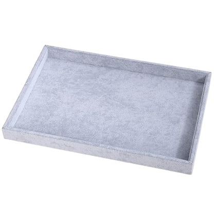 13.8" x 9.5" Velvet Jewelry Tray Jewelry Display Tray, Stackable Empty Plate Trays for Earrings Necklaces Bracelet Rings Display Showcase - Grey - color: Grey, size: Flat Tray 13.8"x9.5"