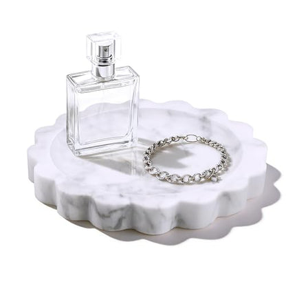 Round Marble Tray with Scalloped Edge, Natural Small Marble Tray for Decorative Jewelry Candle Lotion - style: Round