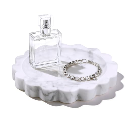 Round Marble Tray with Scalloped Edge, Natural Small Marble Tray for Decorative Jewelry Candle Lotion - style: Round