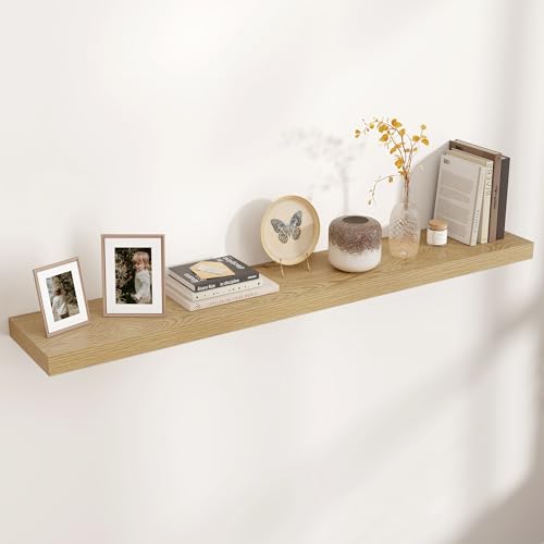 Venusmiles Floating Shelves for Wall, Engineered Wood Wall Shelves with Invisible Brackets for Living Room Bedroom Bathroom Office Kitchen Decor and Storage (Oak, 55" W x 9" D x 1.5" H) Set of 1 - color: Natural Oak, size: 55"W, Set of 1