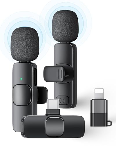2 Pack Wireless Lavalier Microphone for iPhone iPad and Android Phone, Lapel Mic Plug and Play Wireless Mic Noise Reduction Mini Microphone for Video Recording Interview Podcast Vlog YouTube Tiktok - color: Black, size: Without Case