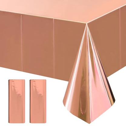 2pcs Rose Gold Foil Tablecloth 54*72inch Plastic Weddng Birthday Party Table Cloths Disposable Waterproof Table Cover for Elegant Event Anniversary Baby Shower Graduation Party Supplies - color: Rose Gold